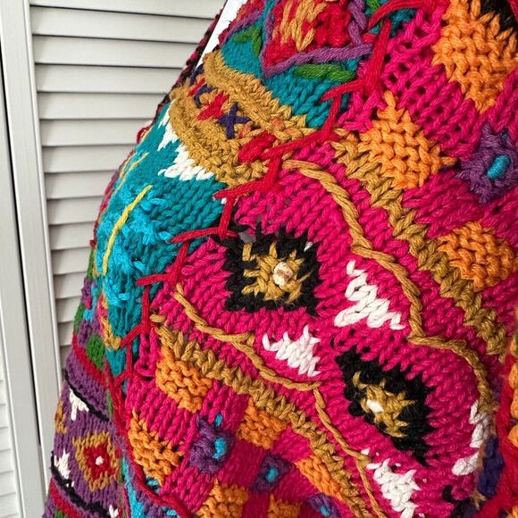 Vintage Rainbow Multicolor Knit Sweater 80s 90s Funky Grandma 3D Size XL - Picture 9 of 10